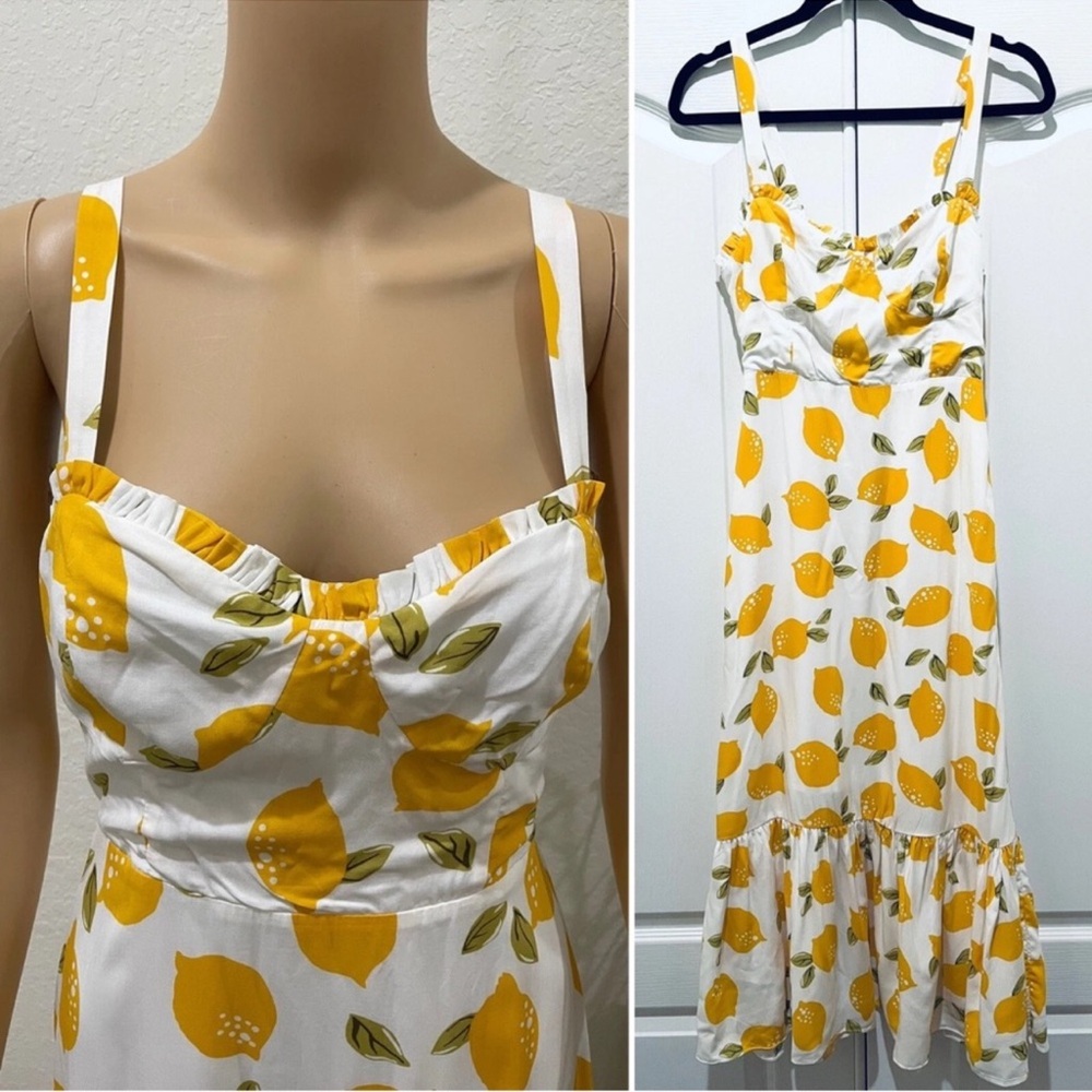 Code x Mode Yellow Lemon Print Midi Dress XS